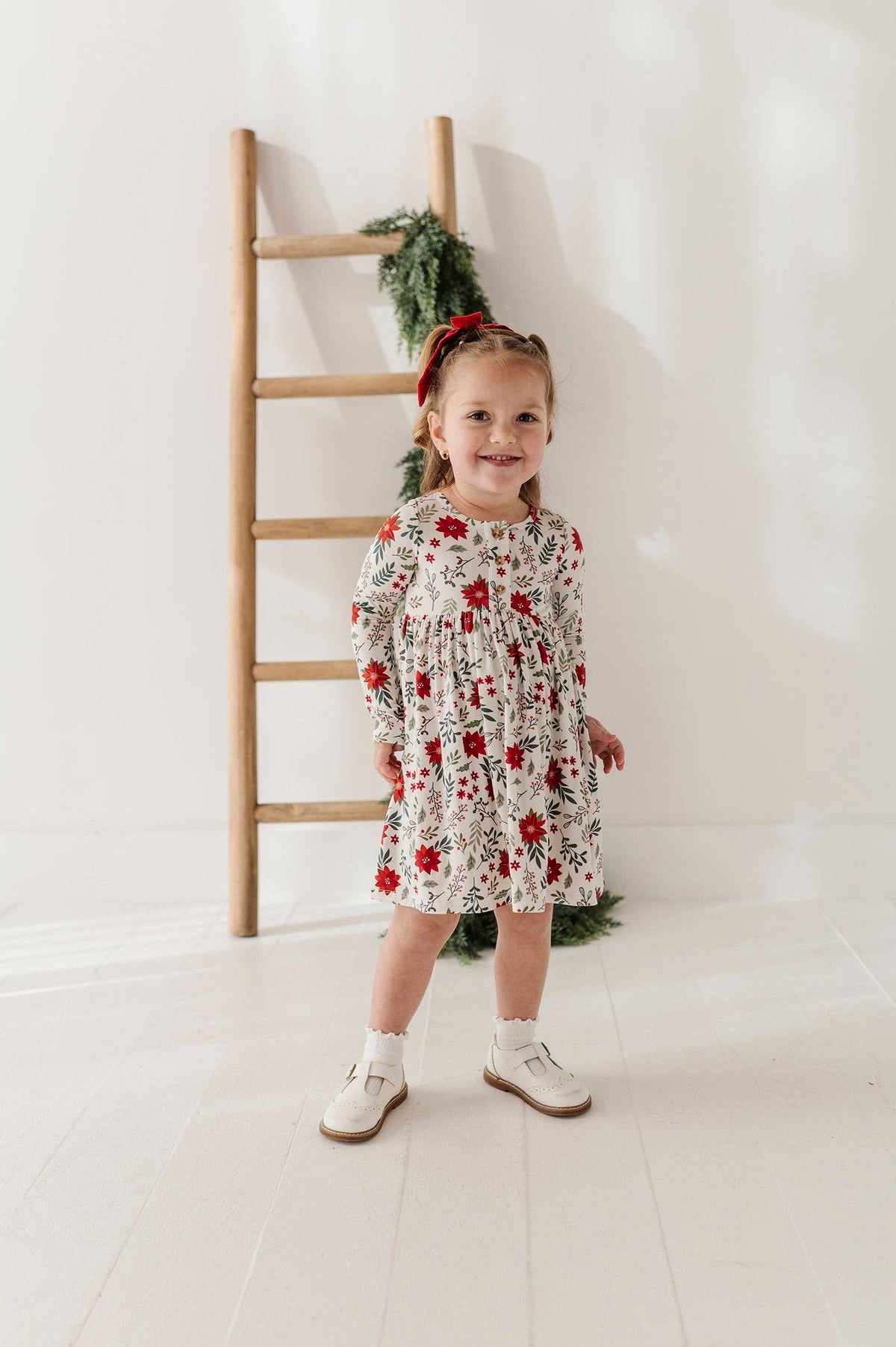 Poinsettia Long Sleeve Henley Dress