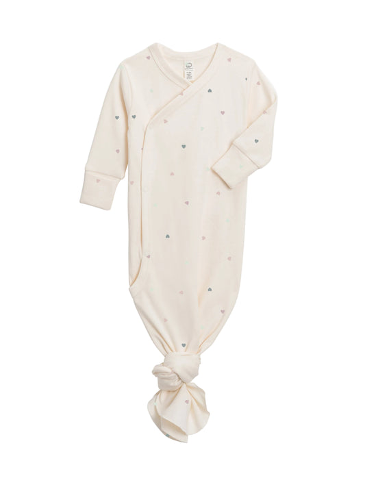 Organic Newborn Indy Kimono Gown - Hearts / Ballet + Wisteria