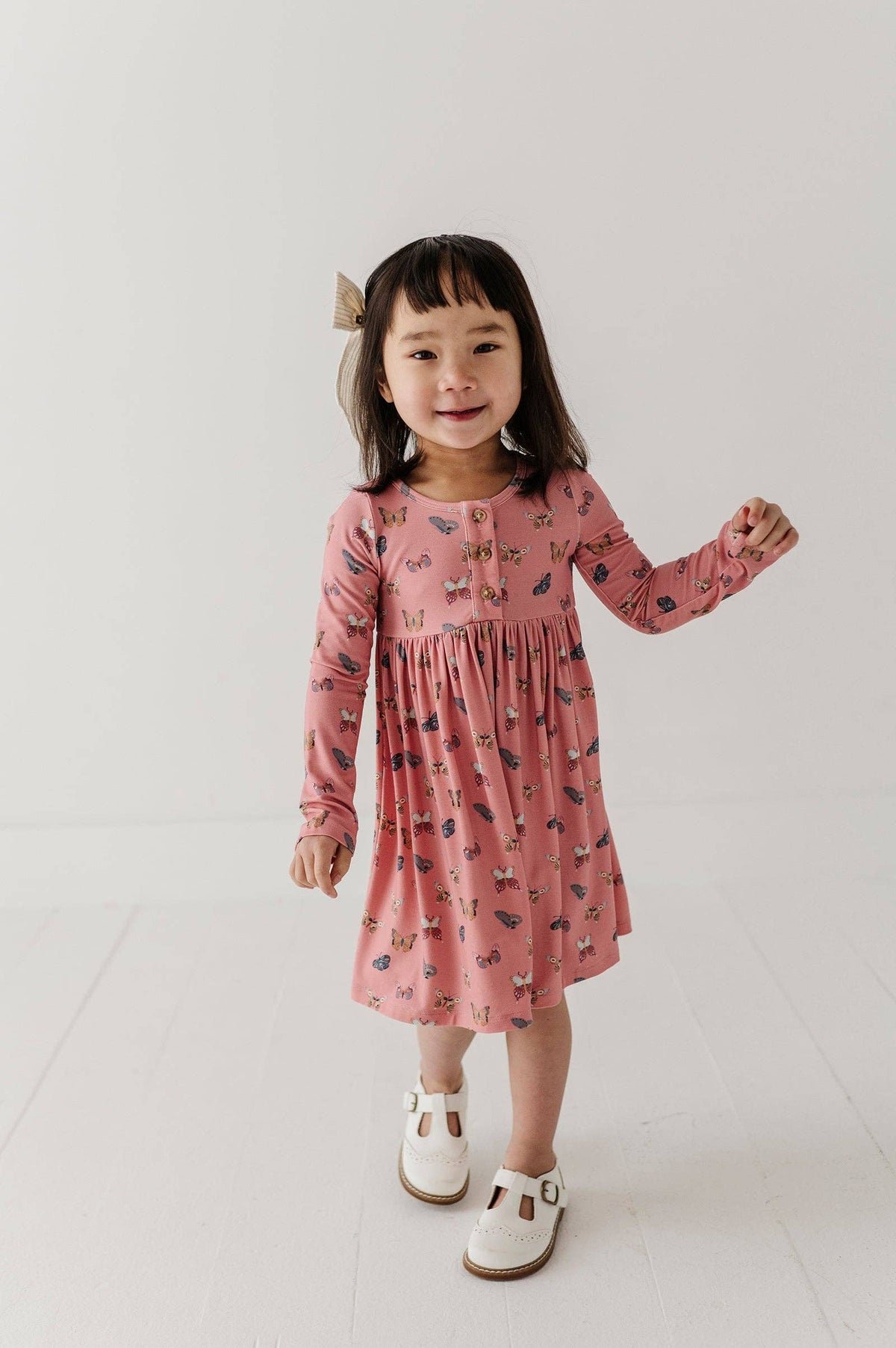 Butterfly Bloom Long Sleeve Henley Dress