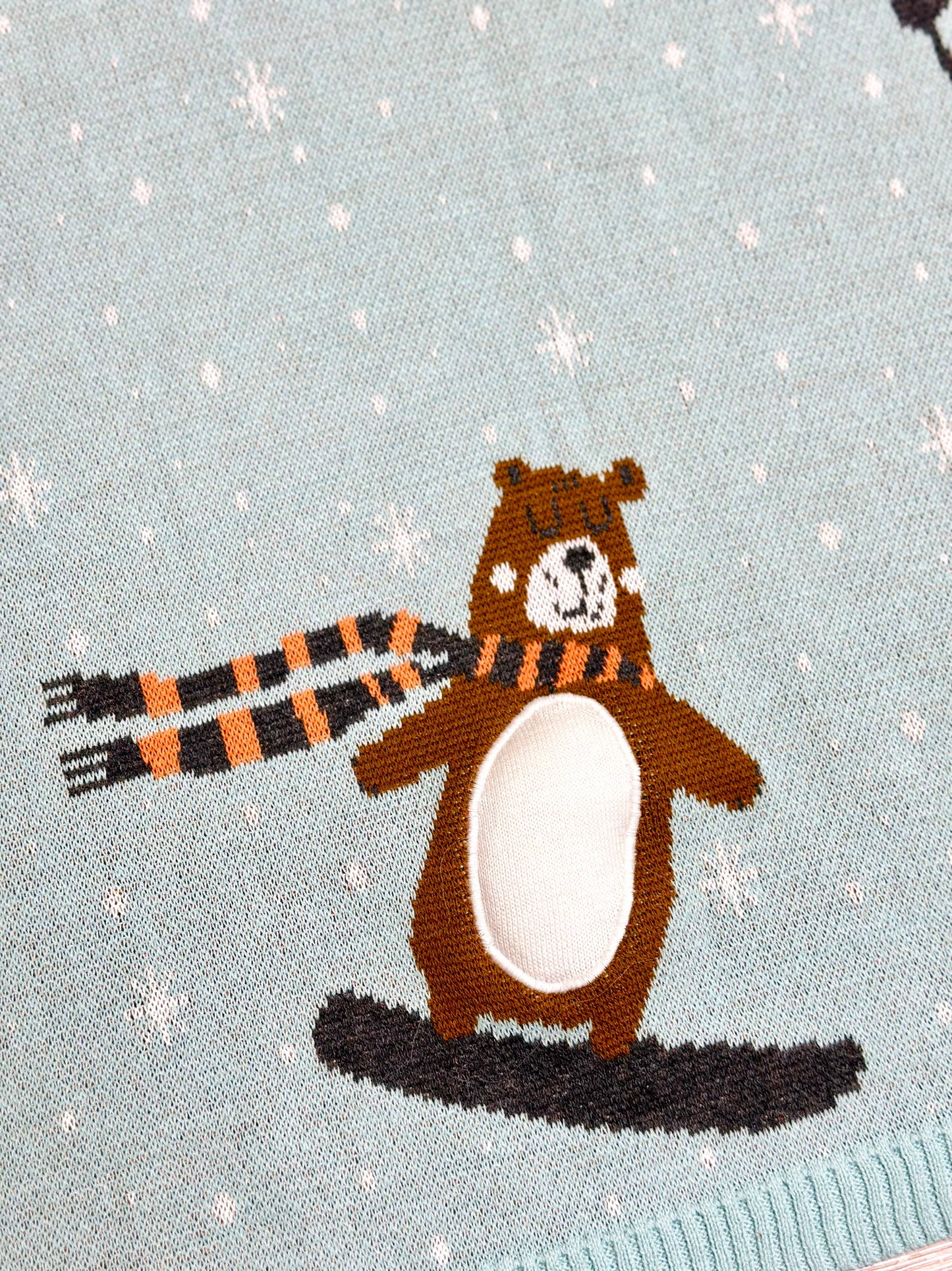 Organic Cotton Jacquard Knit Blanket - Animal Ski