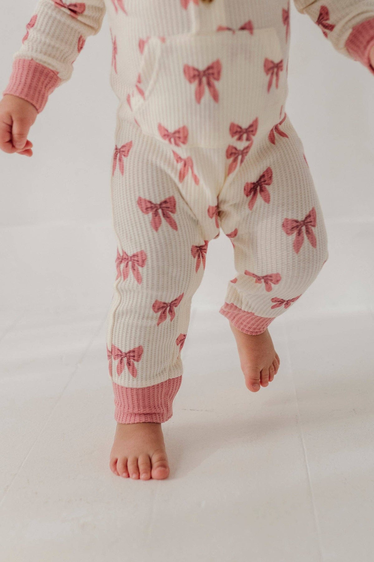 Rose Elegance Bows Waffle Romper