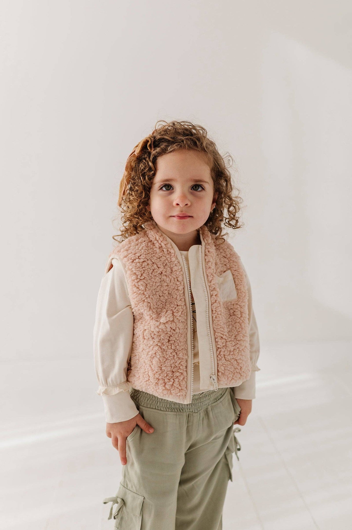 Soft Pink Sherpa Zipper Vest