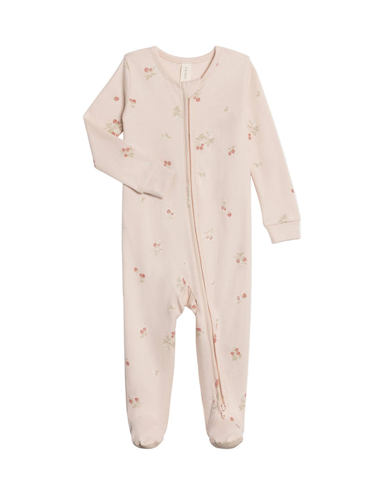 Organic Peyton Footed Sleeper - Raspberries / Shell + Mint