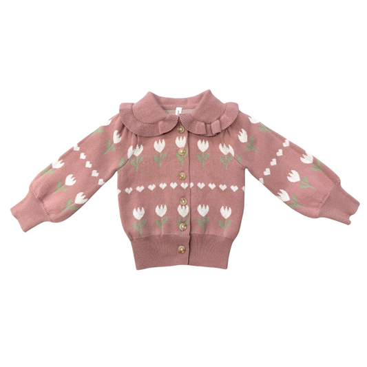 Tulip Heart Intarsia Knit Cardigan