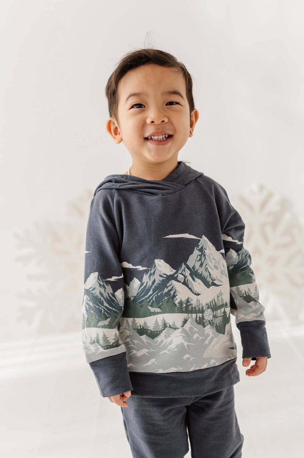 Mountains on Nightfall Blue Raglan Hoodie