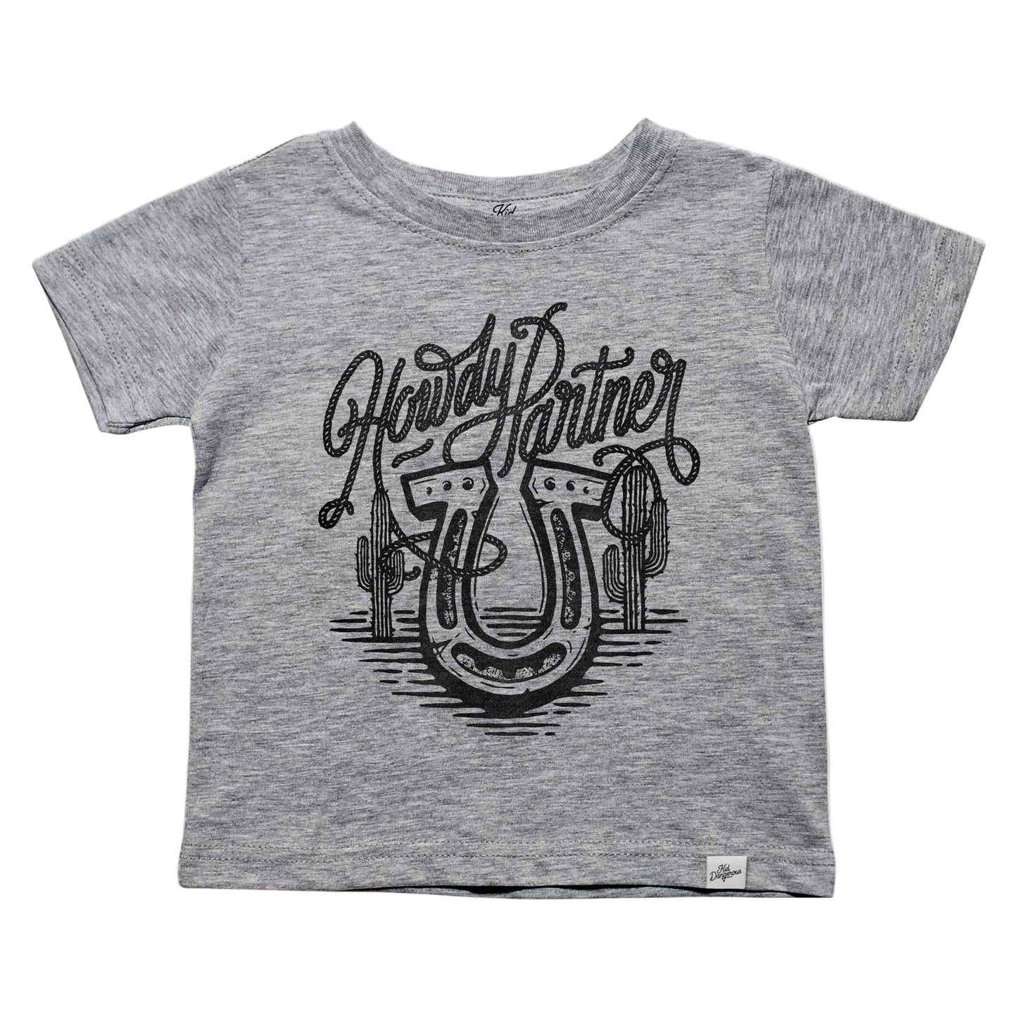 Kids Howdy Partner Western T-Shirt Grey Graphic Tee
