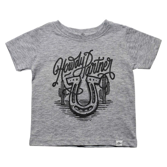 Kids Howdy Partner Western T-Shirt Grey Graphic Tee