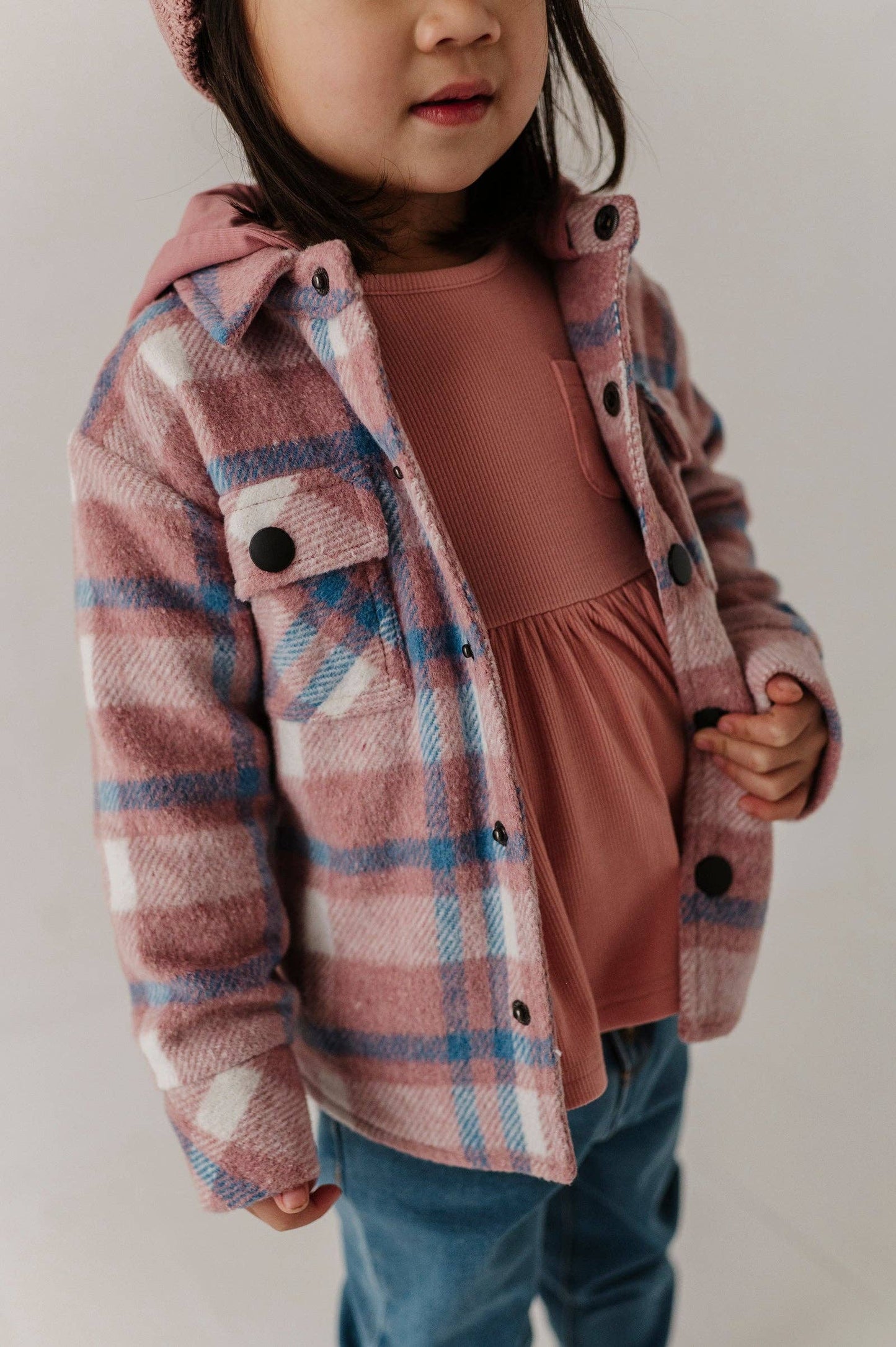 Pink + Blue Plaid Hooded Shacket