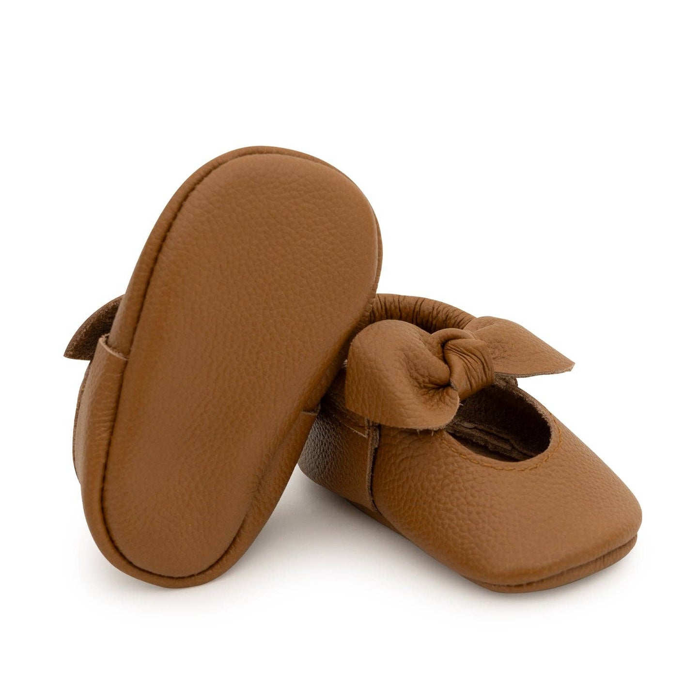 Brown Knot Bow Leather Baby Moccasins