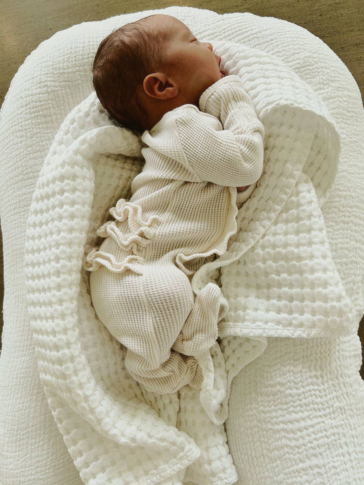 Organic Waffle 2-Way Zip Ruffle Footie - Snow