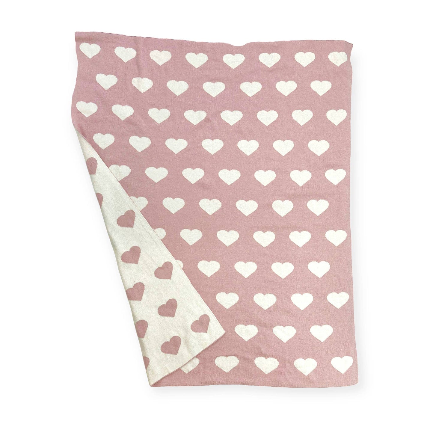 Organic Cotton Sweater Knit Blanket - Reversible Hearts