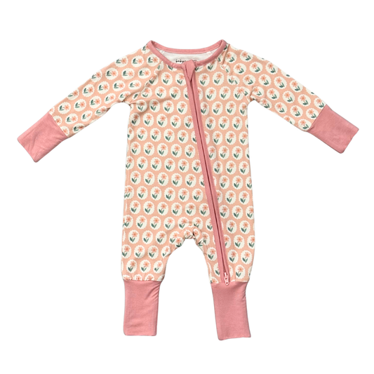 Framed Flower Long Sleeve Zip Romper