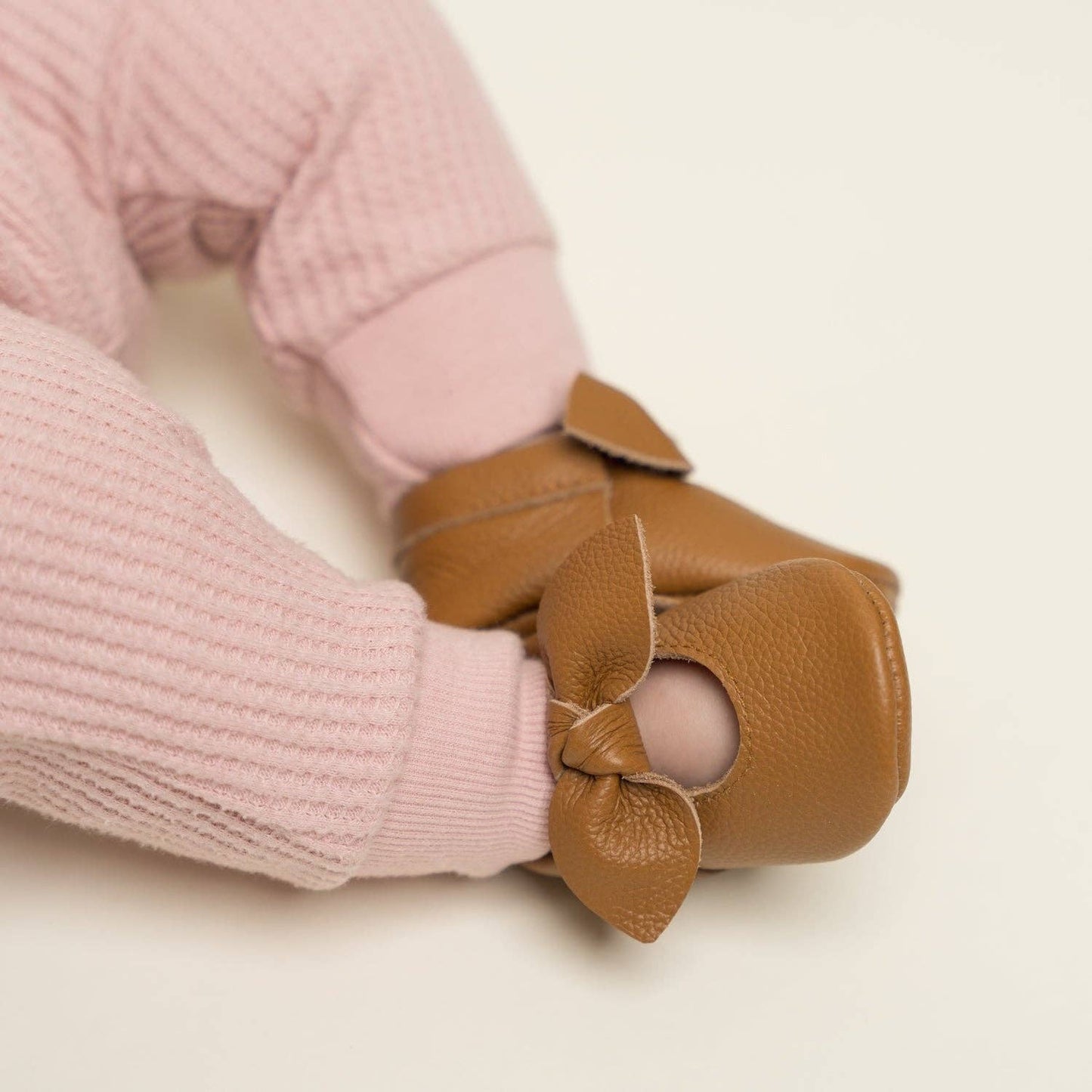 Brown Knot Bow Leather Baby Moccasins