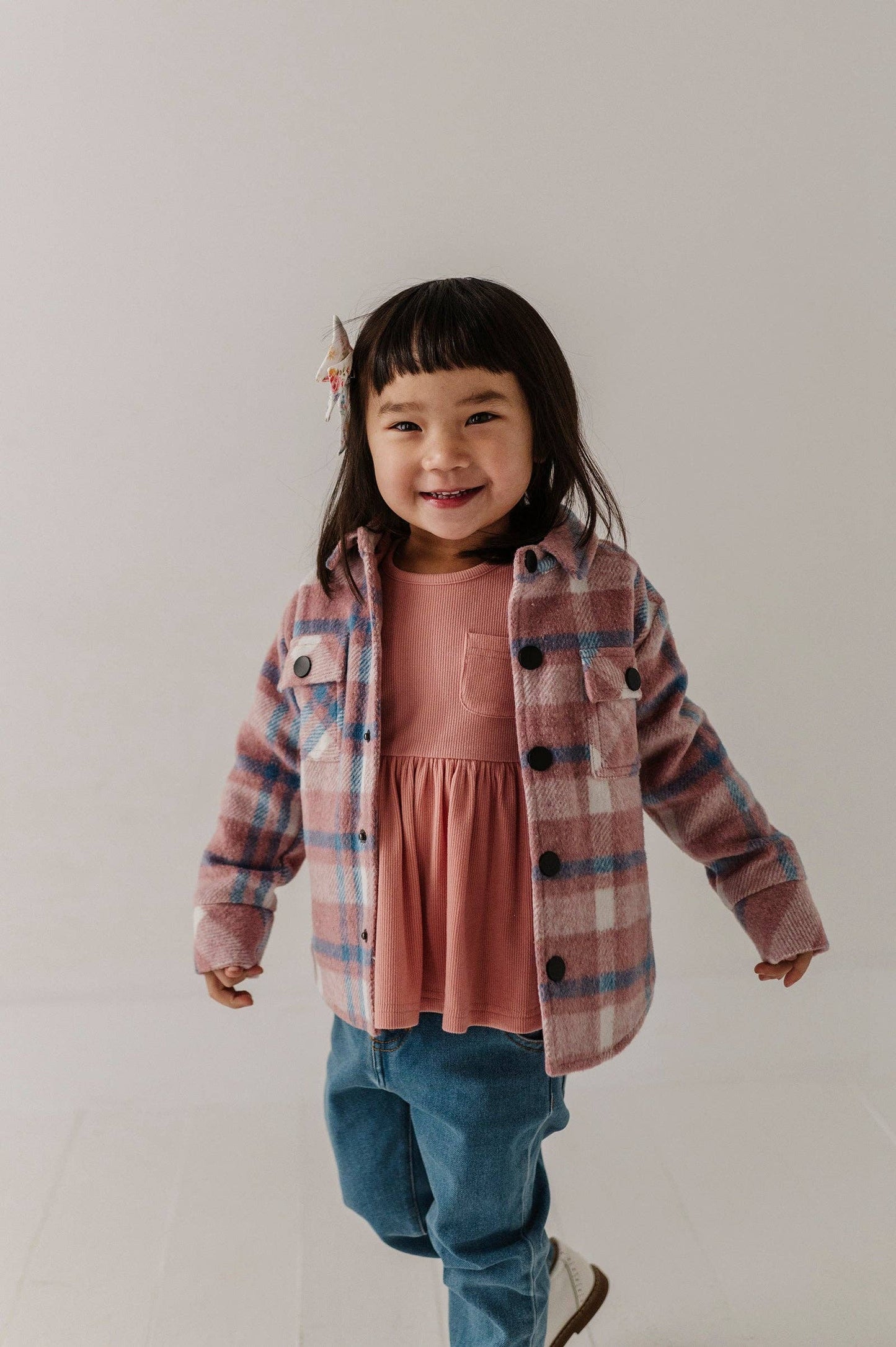 Pink + Blue Plaid Hooded Shacket