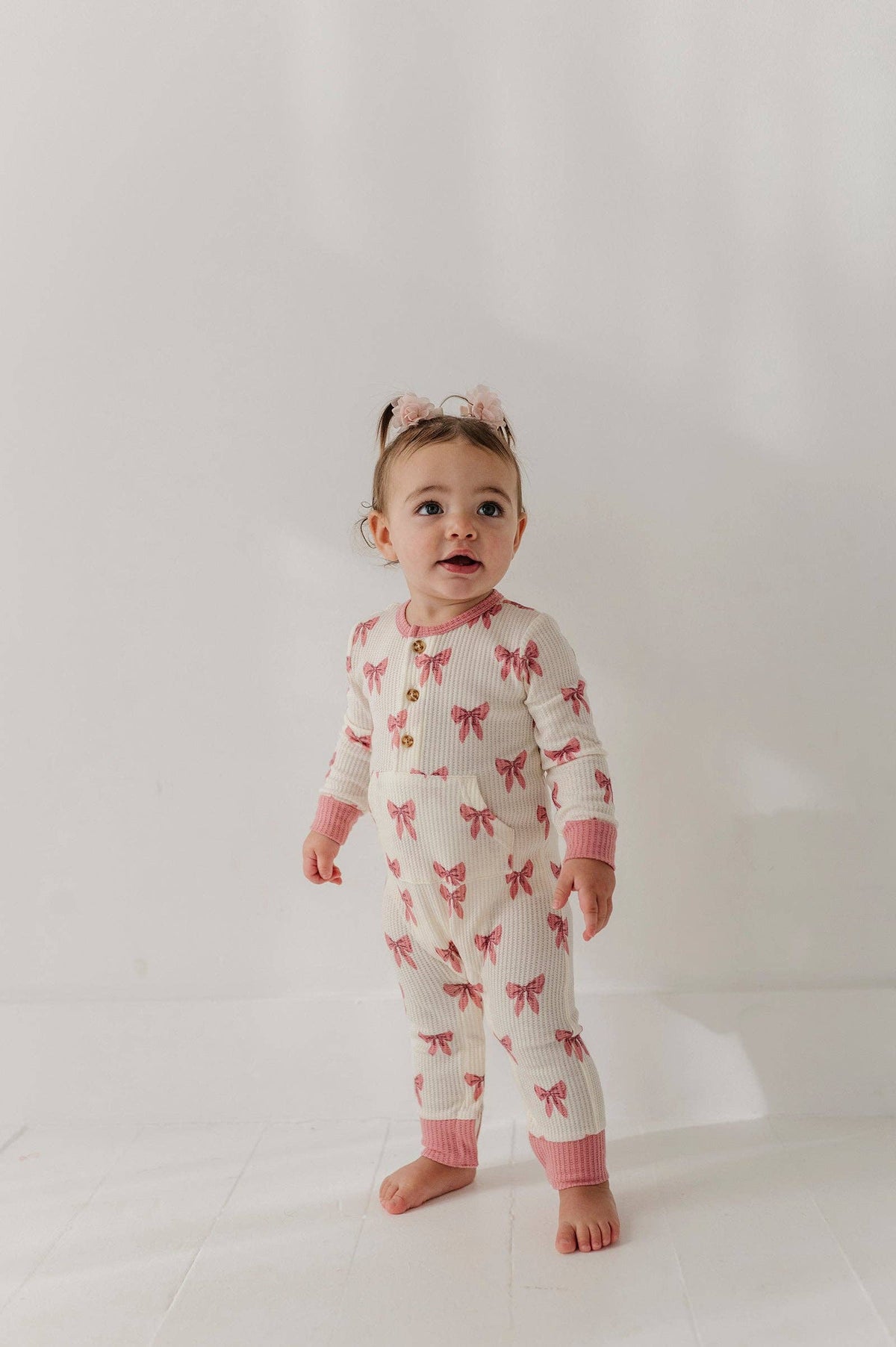 Rose Elegance Bows Waffle Romper
