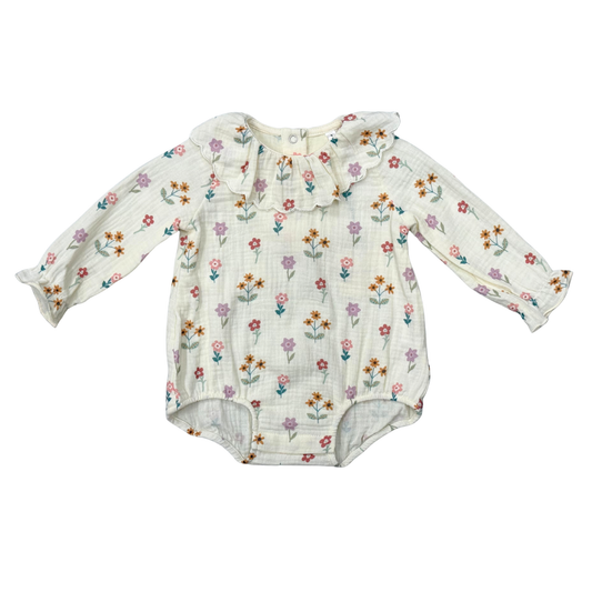 Meadow Bloom Gauze Frill Neck Onesie