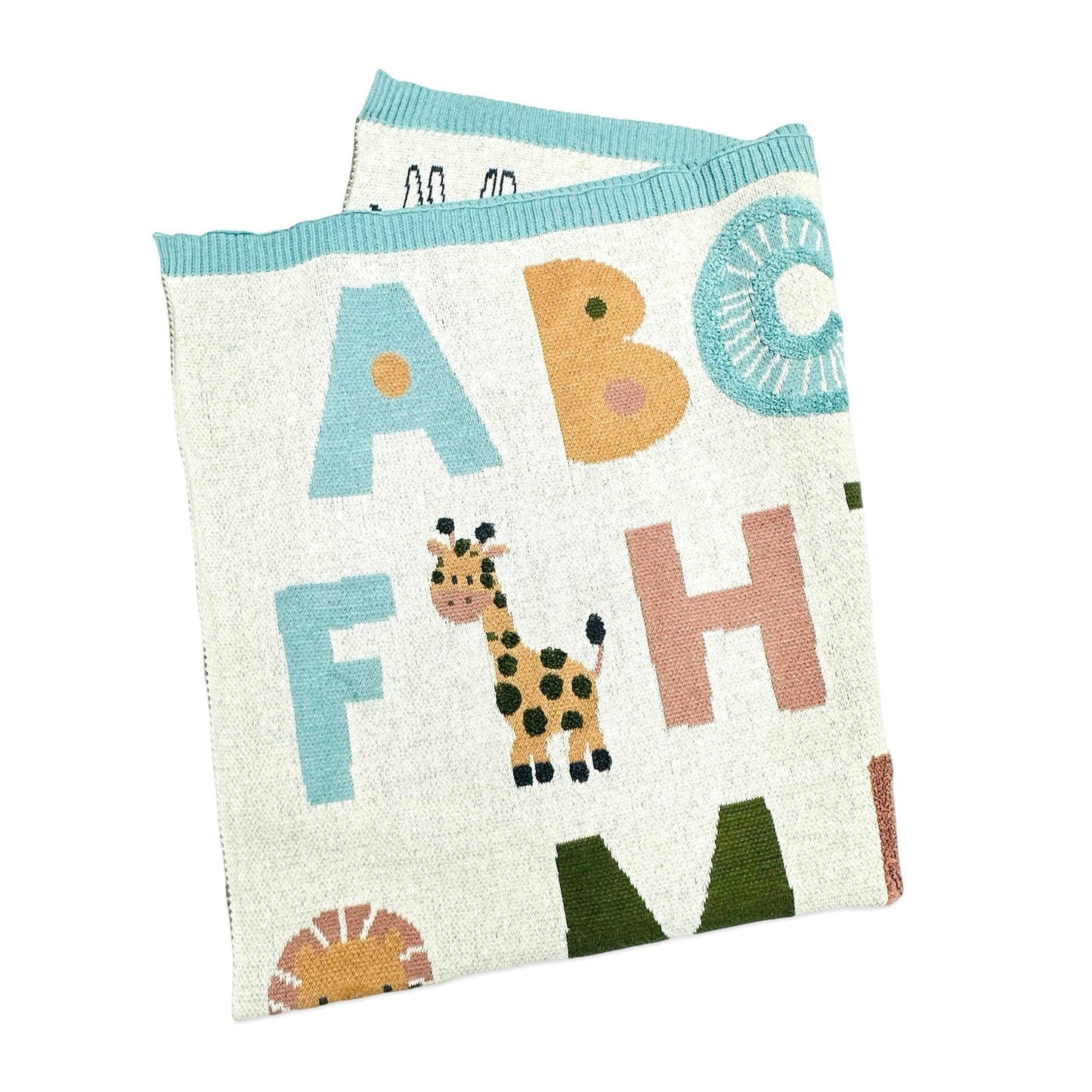 Organic Jacquard Sweater Knit Blanket - Alphabet Blue