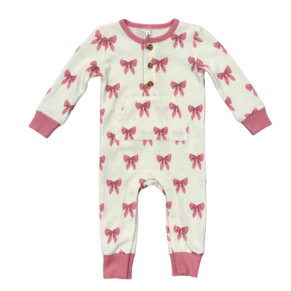 Rose Elegance Bows Waffle Romper