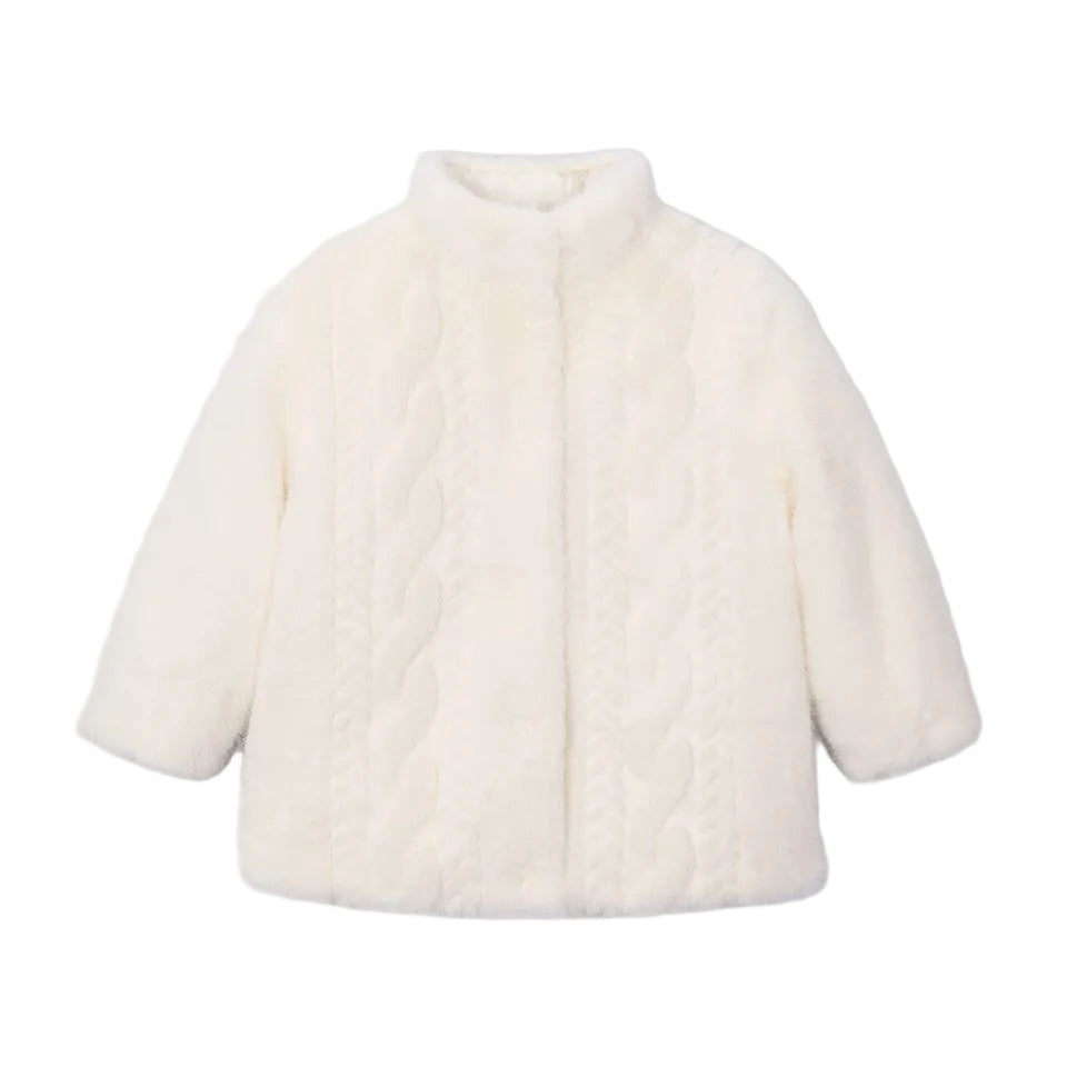 Cable Faux Fur Coat- Soy