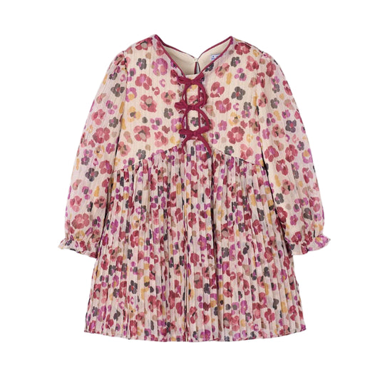 Floral Pleated printed dress- Cherry