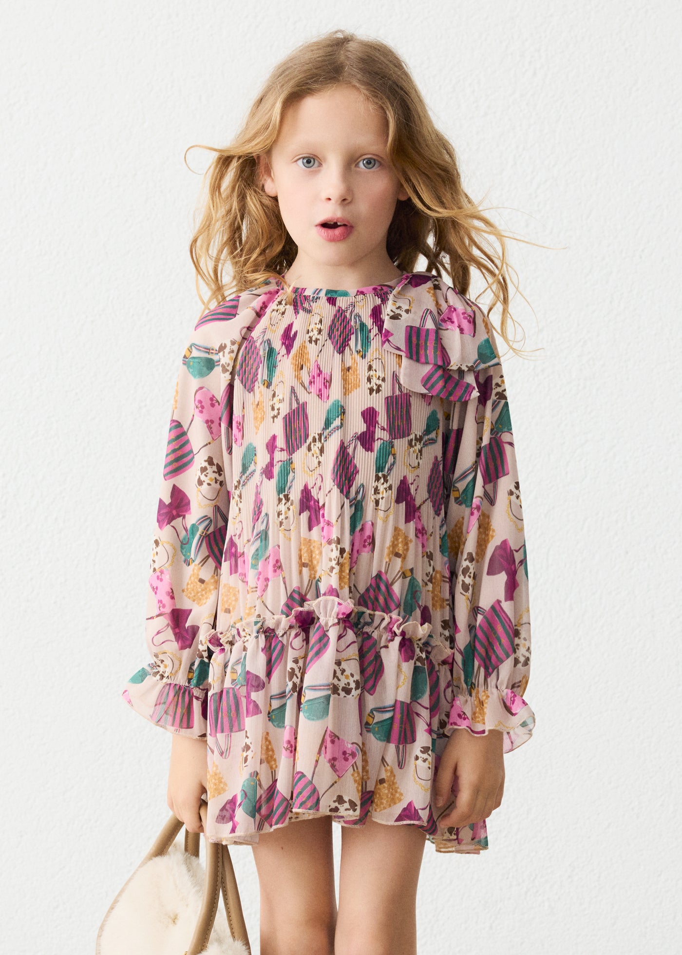 Girl Printed Pleated Dress
