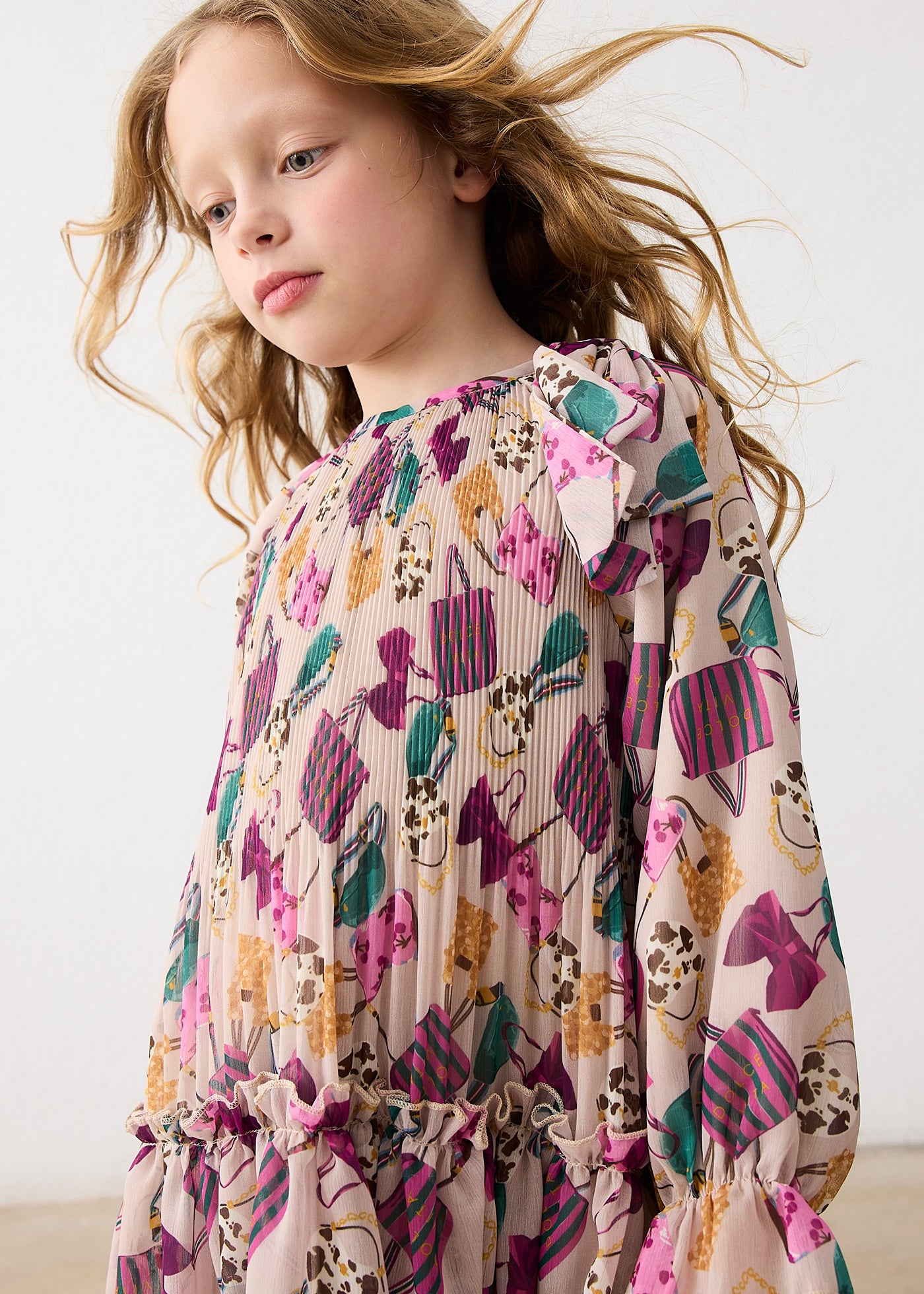 Girl Printed Pleated Dress