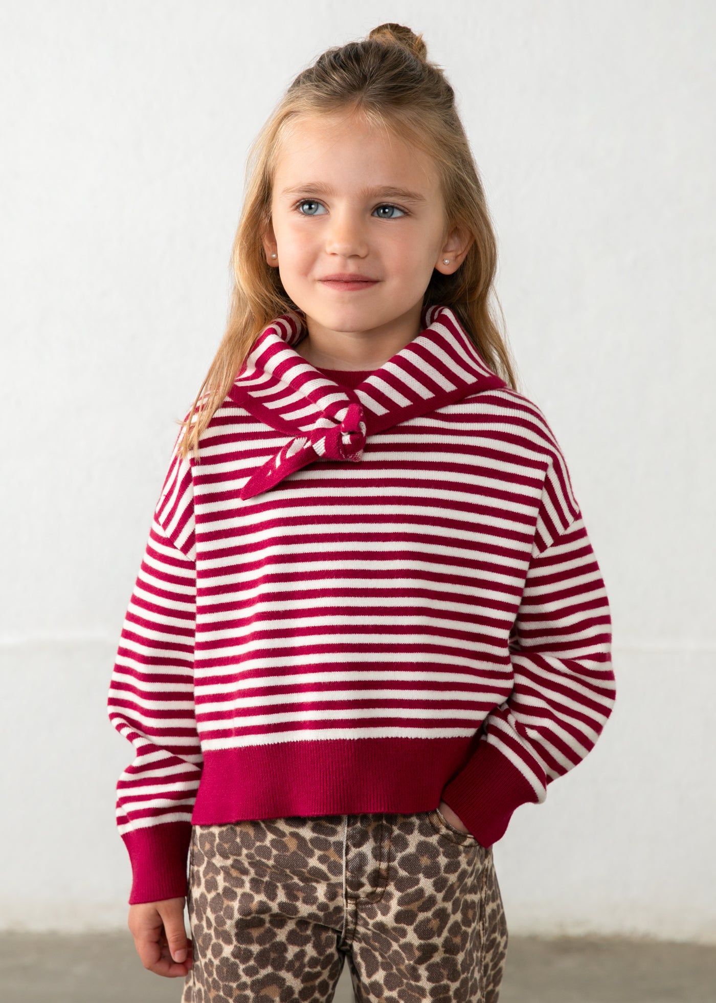 Girl Striped Sweater With Scarf