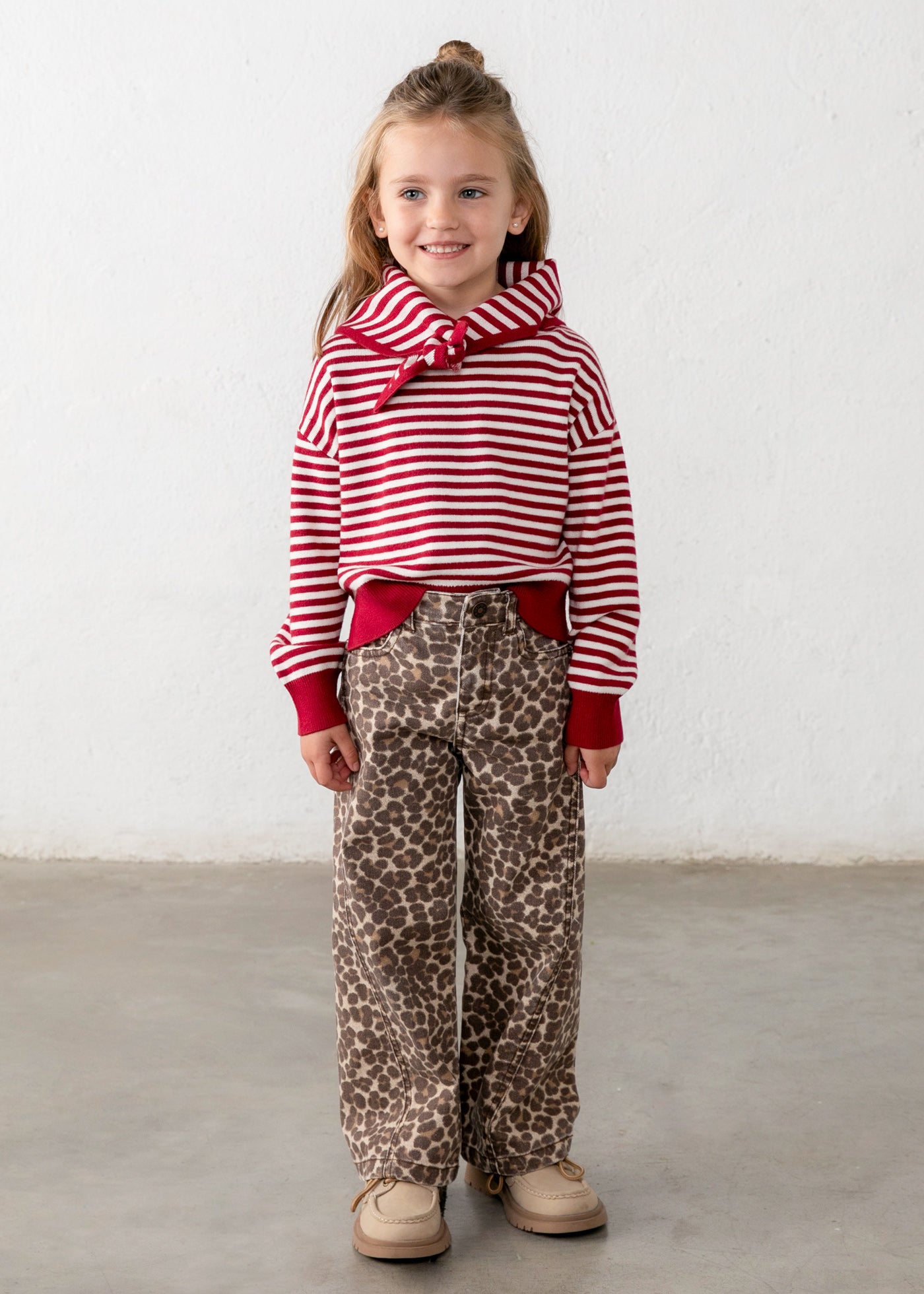 Girl Striped Sweater With Scarf