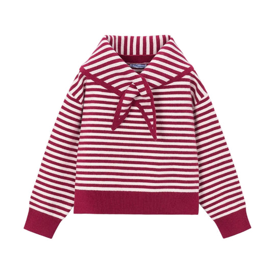 Girl Striped Sweater With Scarf