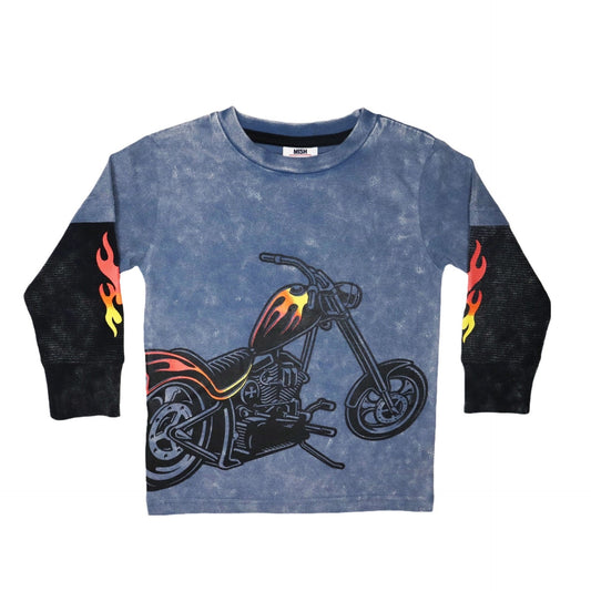 Motorcycle Flame Layer Sleeve Tee: Denim