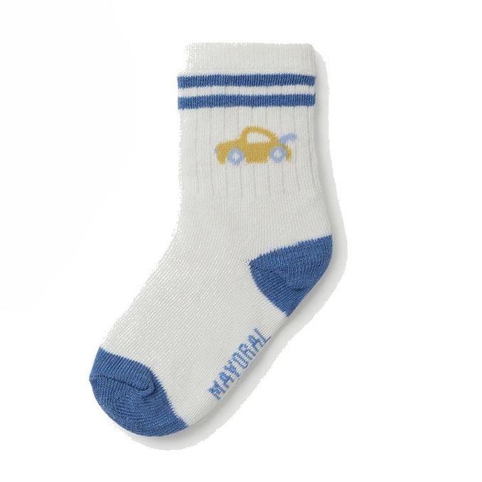White Yellow Car Baby Socks