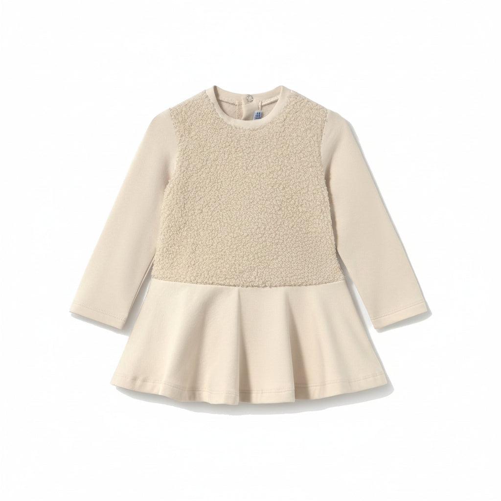 Baby Mixed Fabric Dress With Teddy Bear Bag