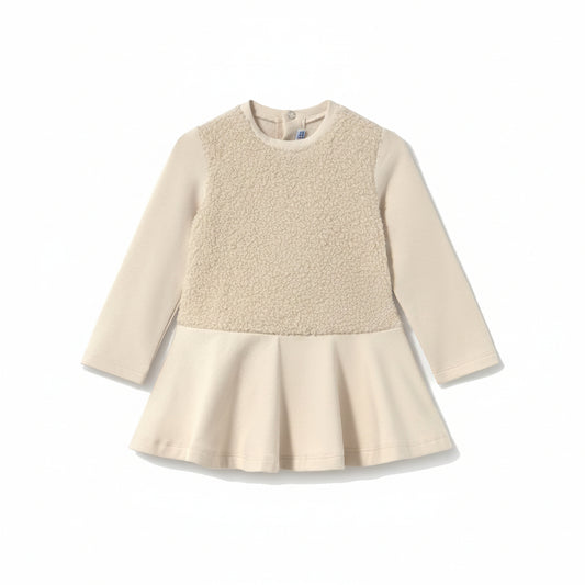 Baby Mixed Fabric Dress With Teddy Bear Bag