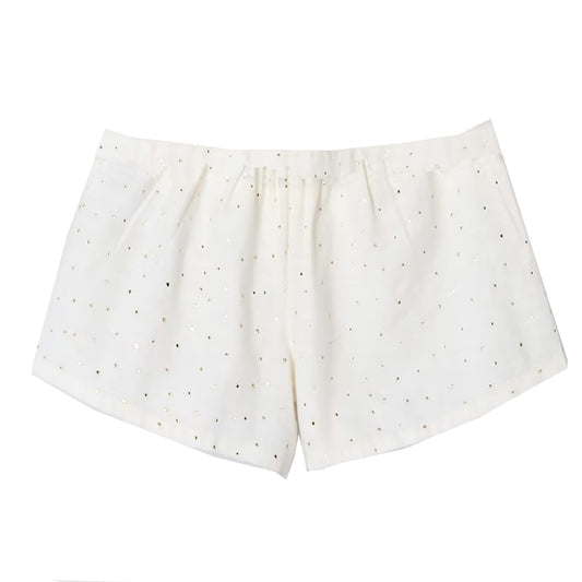 Natural Shorts w/ Gold Polka Dots