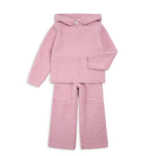 Light Purple Feather Yarn Hoodie & Pants Set