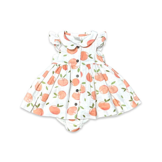 Peaches Peter Pan Baby Dress+Bloomer Set: Natural