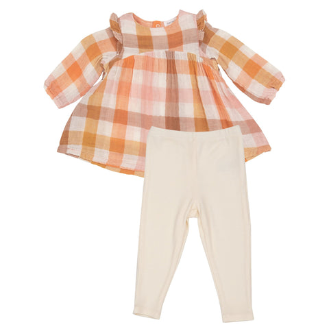 Harvest Plaid Ruffle Shoulder Dress And Legging: Plaid