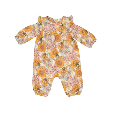 Sunflower Child Ruffle Sleeve Romper: Yellow