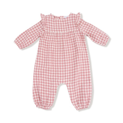 Ruffle Sleeve Baby Romper - Rose Pink Plaid