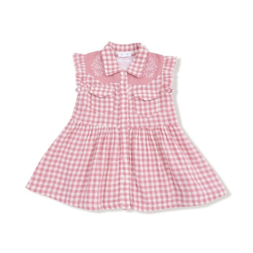 Howdy Western Pearl Snap Dress - Rose Pink Plaid