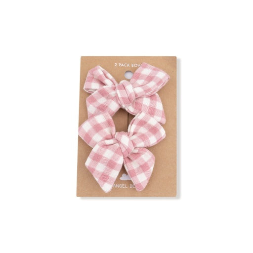 1 Piece Hair Clip Bow - Rose Pink Plaid