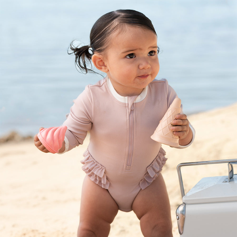 Lavender Ribbed Long-Sleeve One-Piece Baby Swimsuit