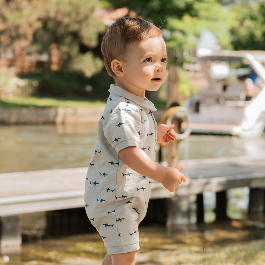 Organic Light Grey Shark Polo Romper