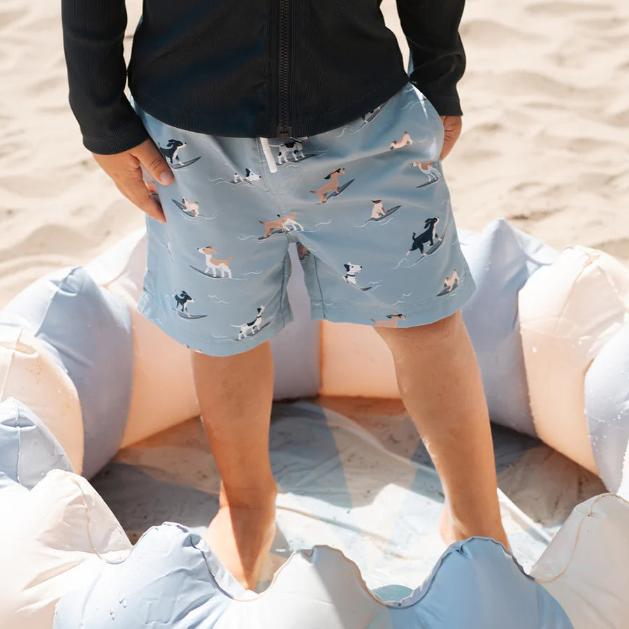 Surfing Pups Blue Swim Trunks