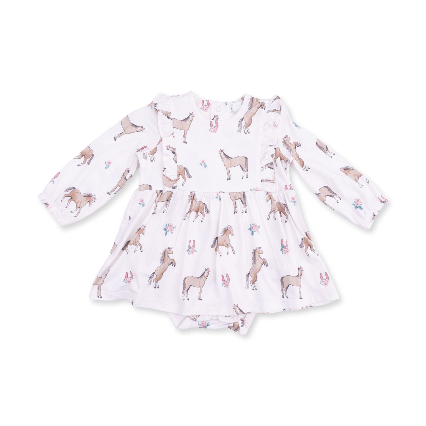 I Love Horses Long Sleeve Ruffle Bodysuit Dress