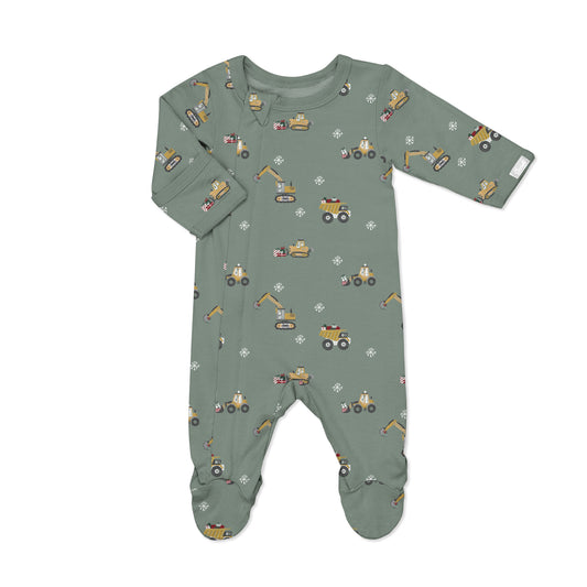 Trucks on Lily Pad Cotton-Modal Zipper Footie