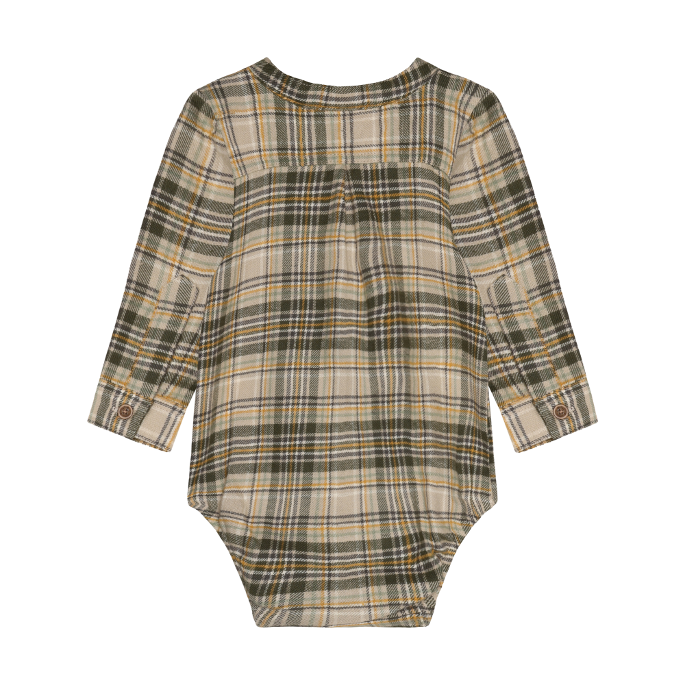 Feather Gray Checkered Long Sleeve Buttoned Onesie