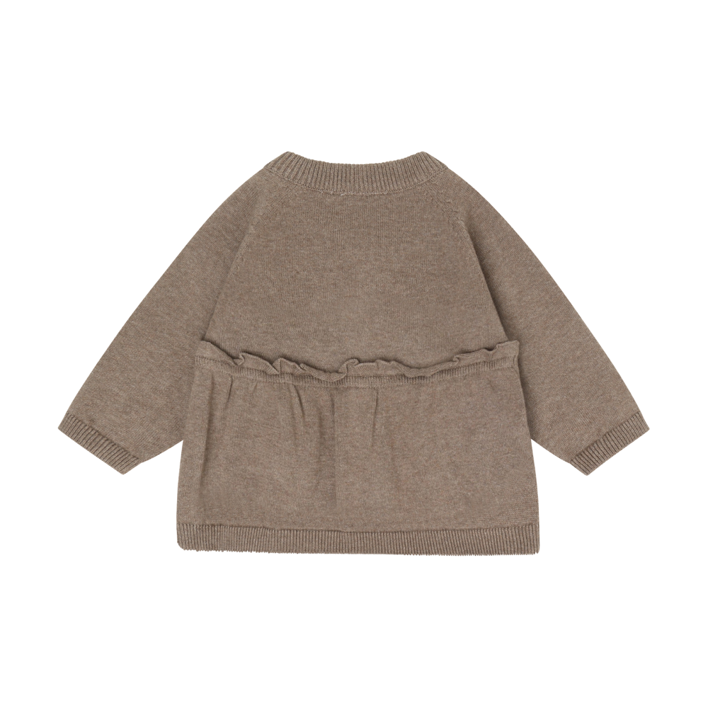 Dark Brown Melange Gold Hearts Knit Cardigan
