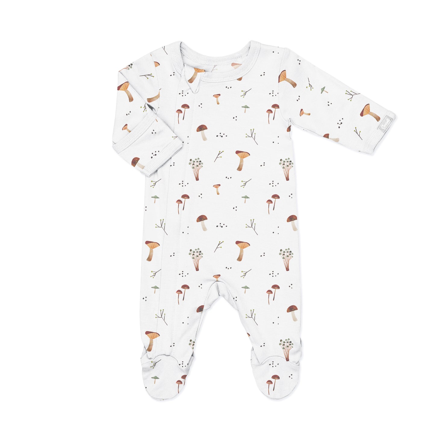 Mushrooms on Cream Modal Zipper Footie