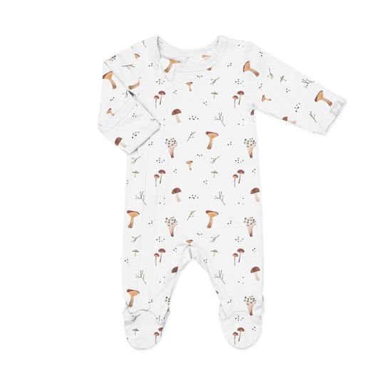 Mushrooms on Cream Modal Zipper Footie